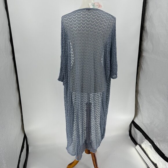 Light Blue Open Knit Cardigan Duster Made In Italy 100% Cotton Womens One Size - Picture 2 of 9